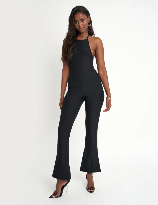 Tie Back Luxe Slinky Jumpsuit Black sold by Public Desire