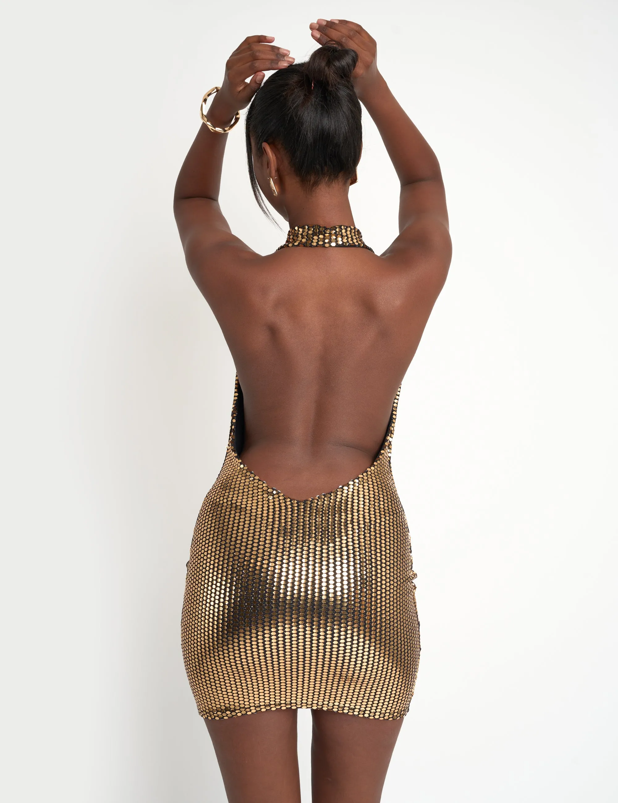 Cowl Neck Sequin Mini Dress Gold sold by Public Desire product image thumbnail 2