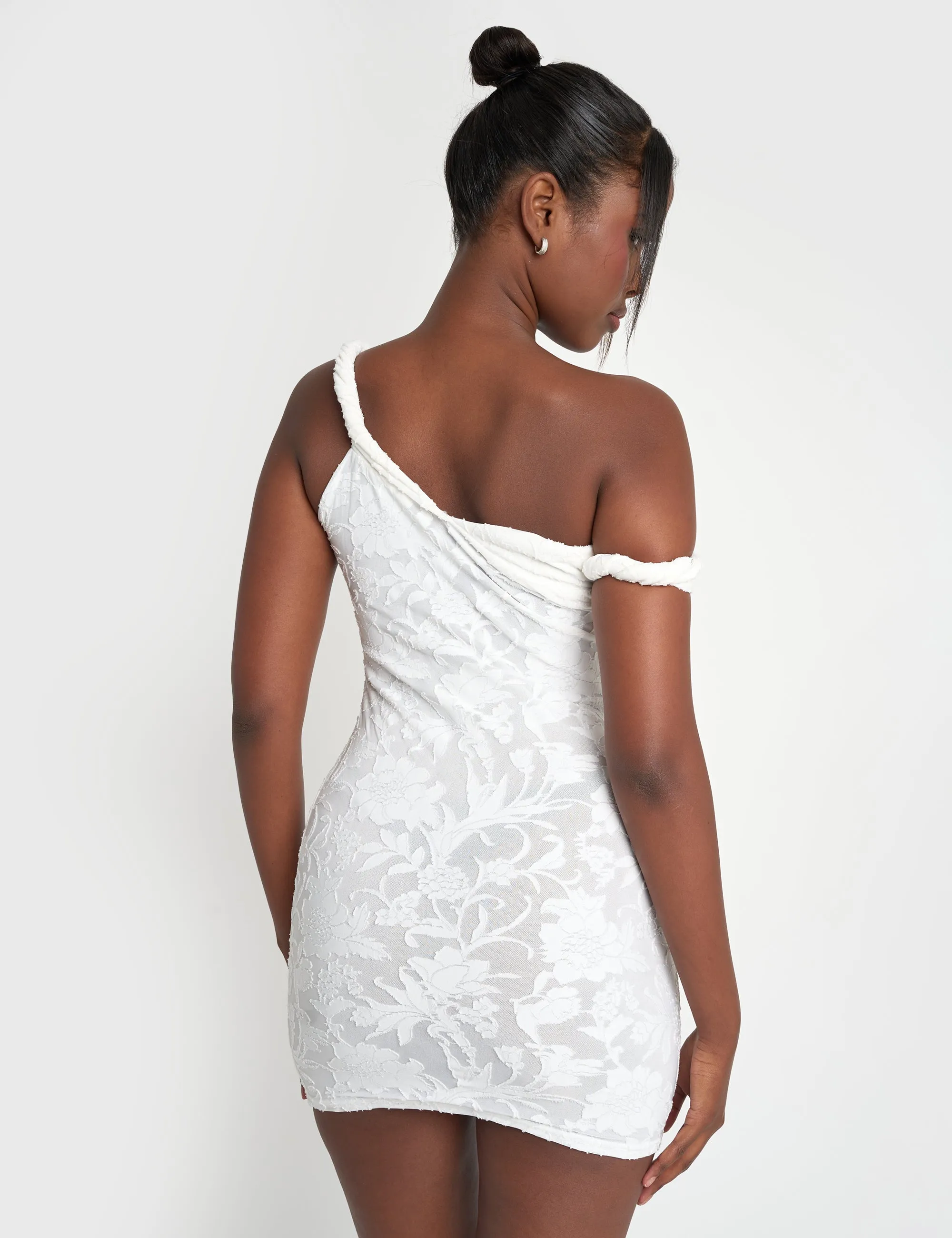 Textured Floral Twist Strap Mini Dress White sold by Public Desire product image thumbnail 2