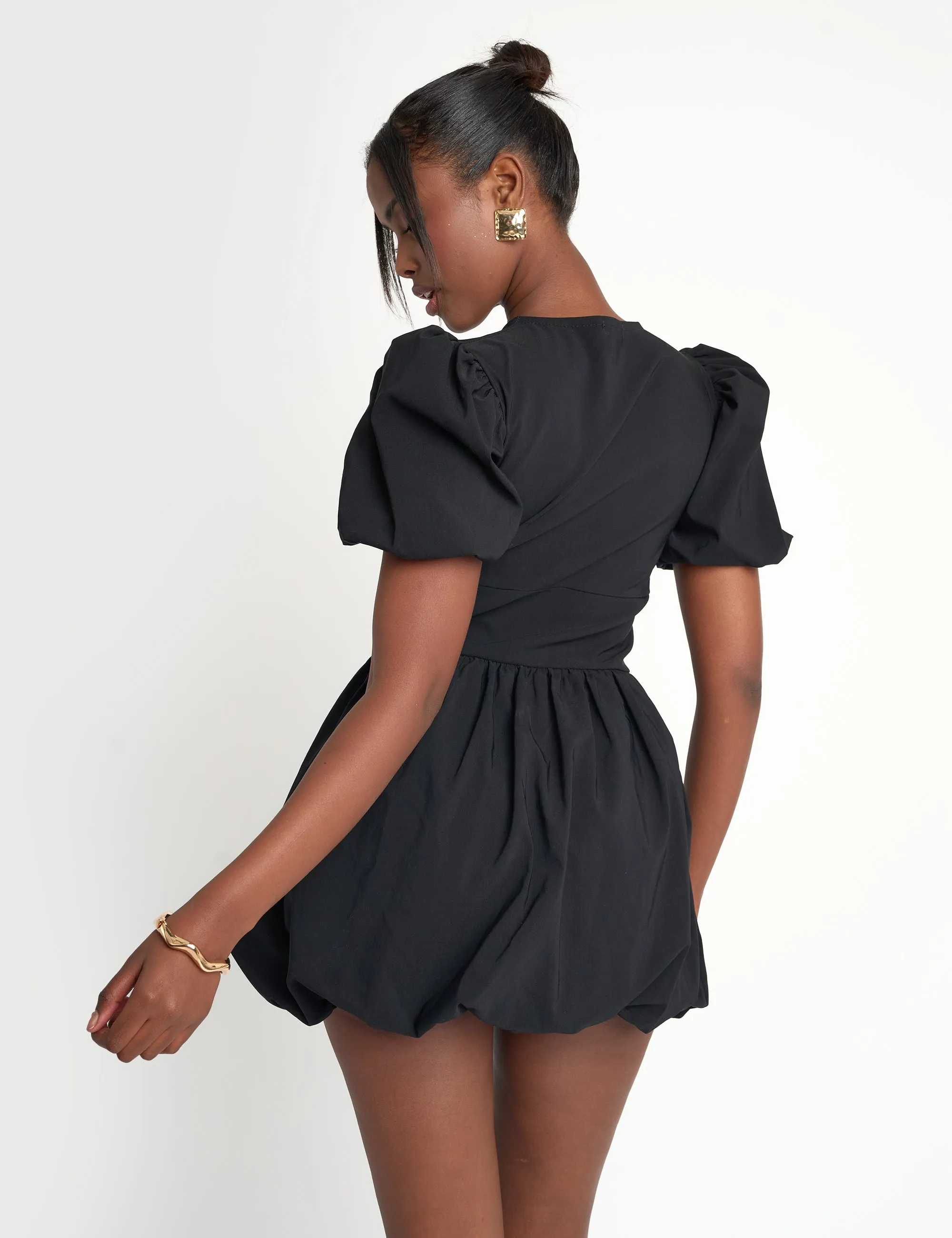 Cut Out Puff Sleeve Bubble Hem Mini Dress Black sold by Public Desire product image thumbnail 2