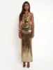 Sequin Maxi Skirt Gold sold by Public Desire