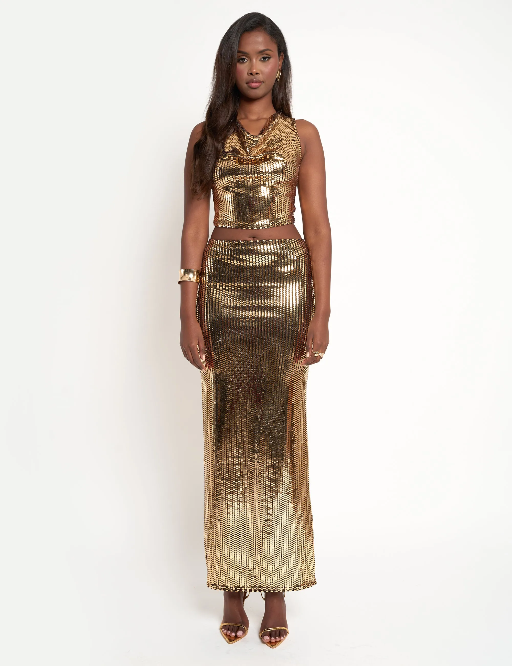 Sequin Maxi Skirt Gold sold by Public Desire product image thumbnail 4