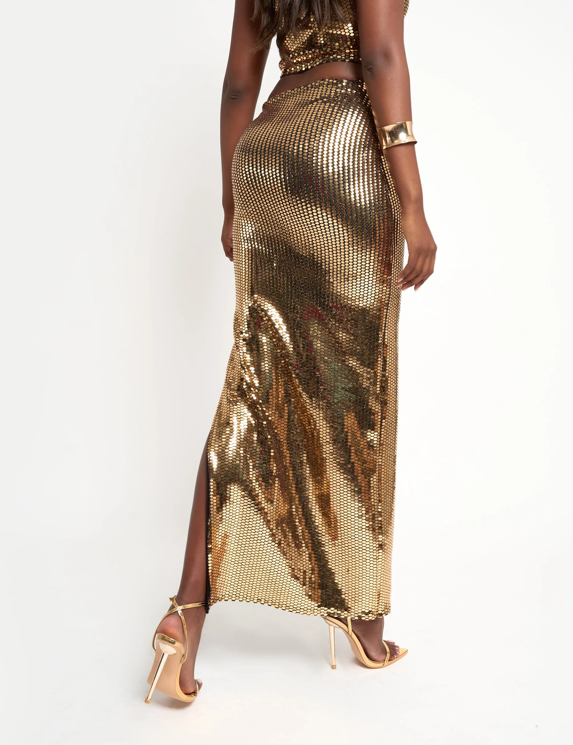 Sequin Maxi Skirt Gold sold by Public Desire product image thumbnail 3