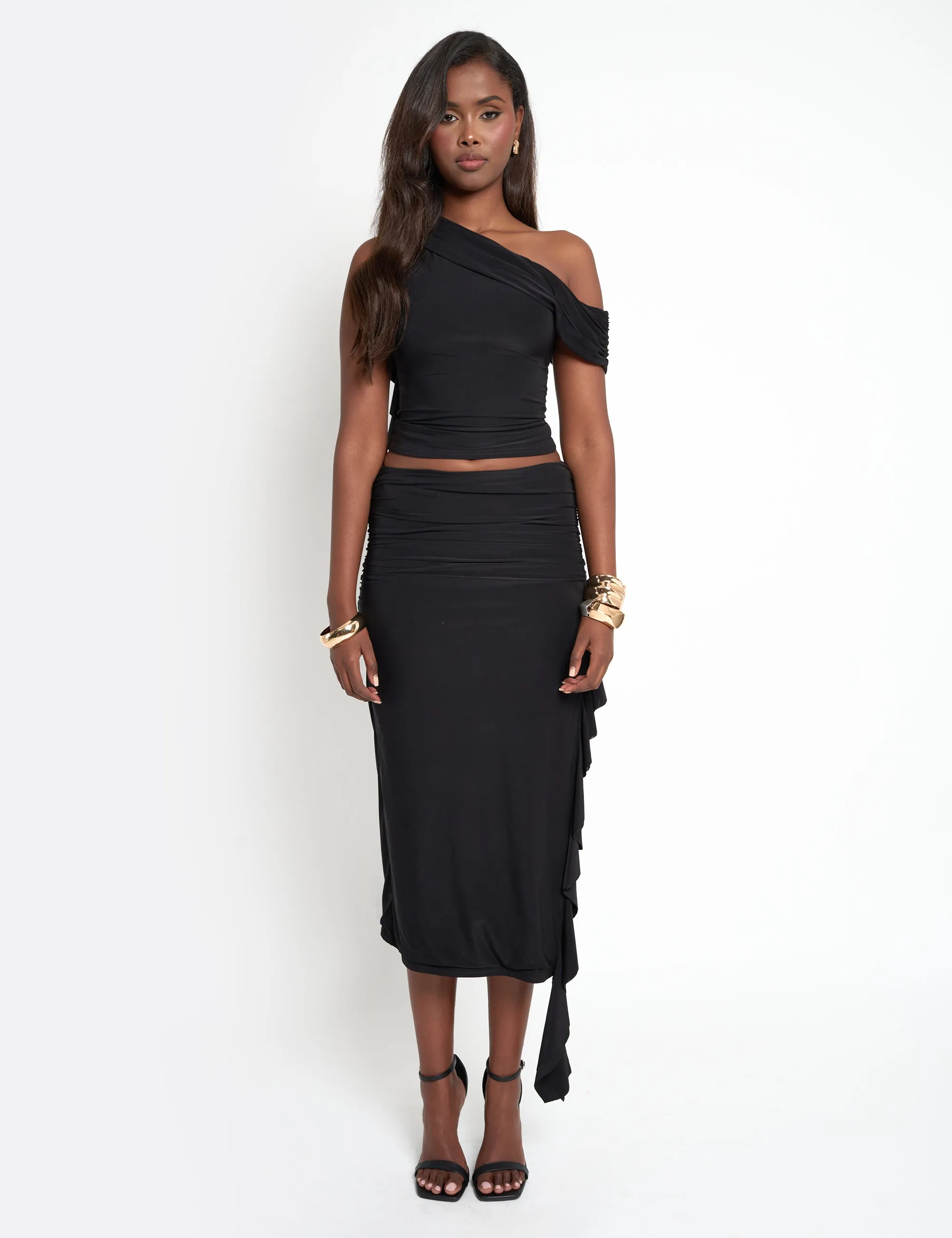 Drape Detail Luxe Slinky Maxi Skirt Black sold by Public Desire product image thumbnail 2