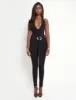 Plunge Neck Belted Slinky Jumpsuit Black sold by Public Desire