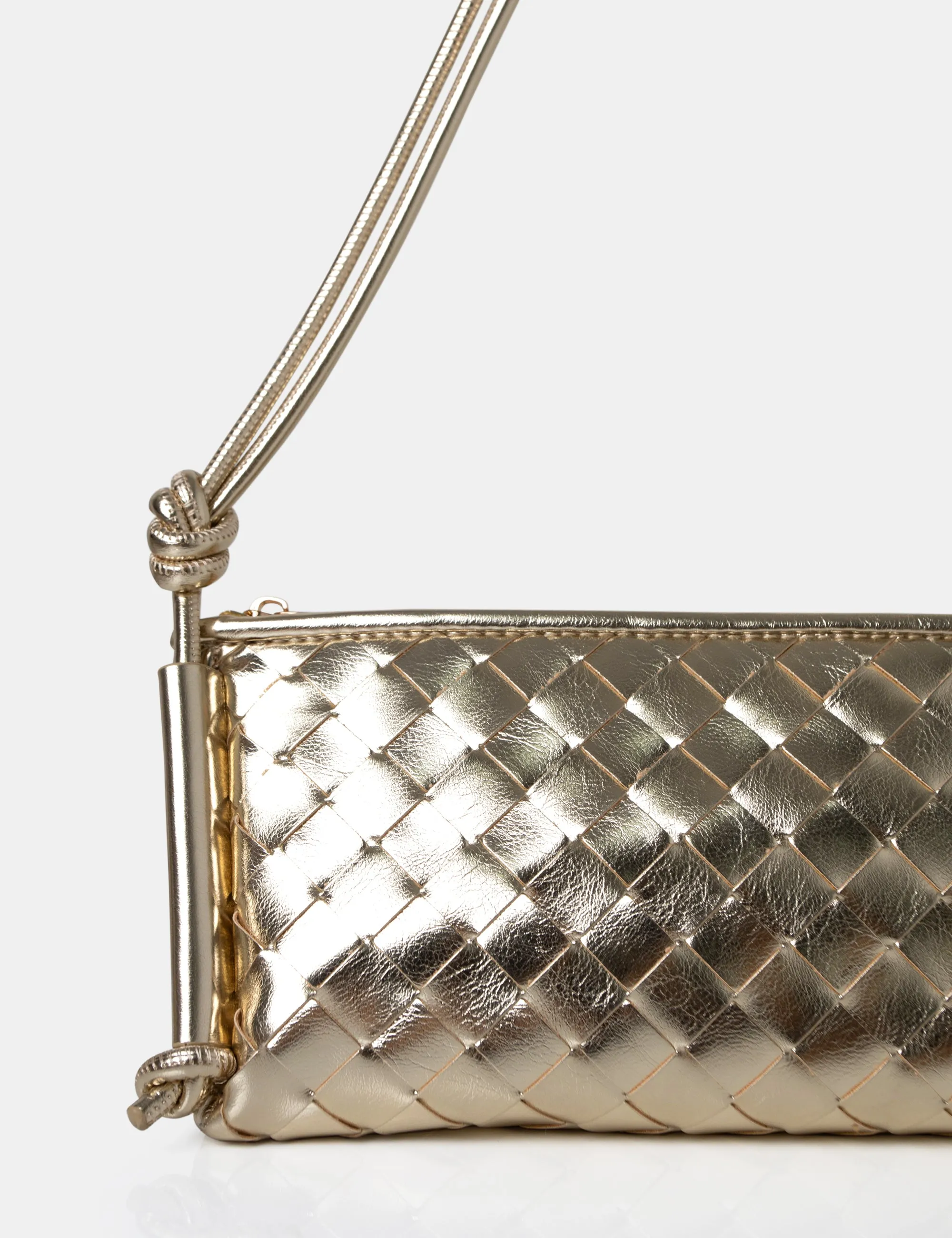 The Tate Gold Woven Oblong Knotted Handle Shoulder Bag sold by Public Desire product image thumbnail 3