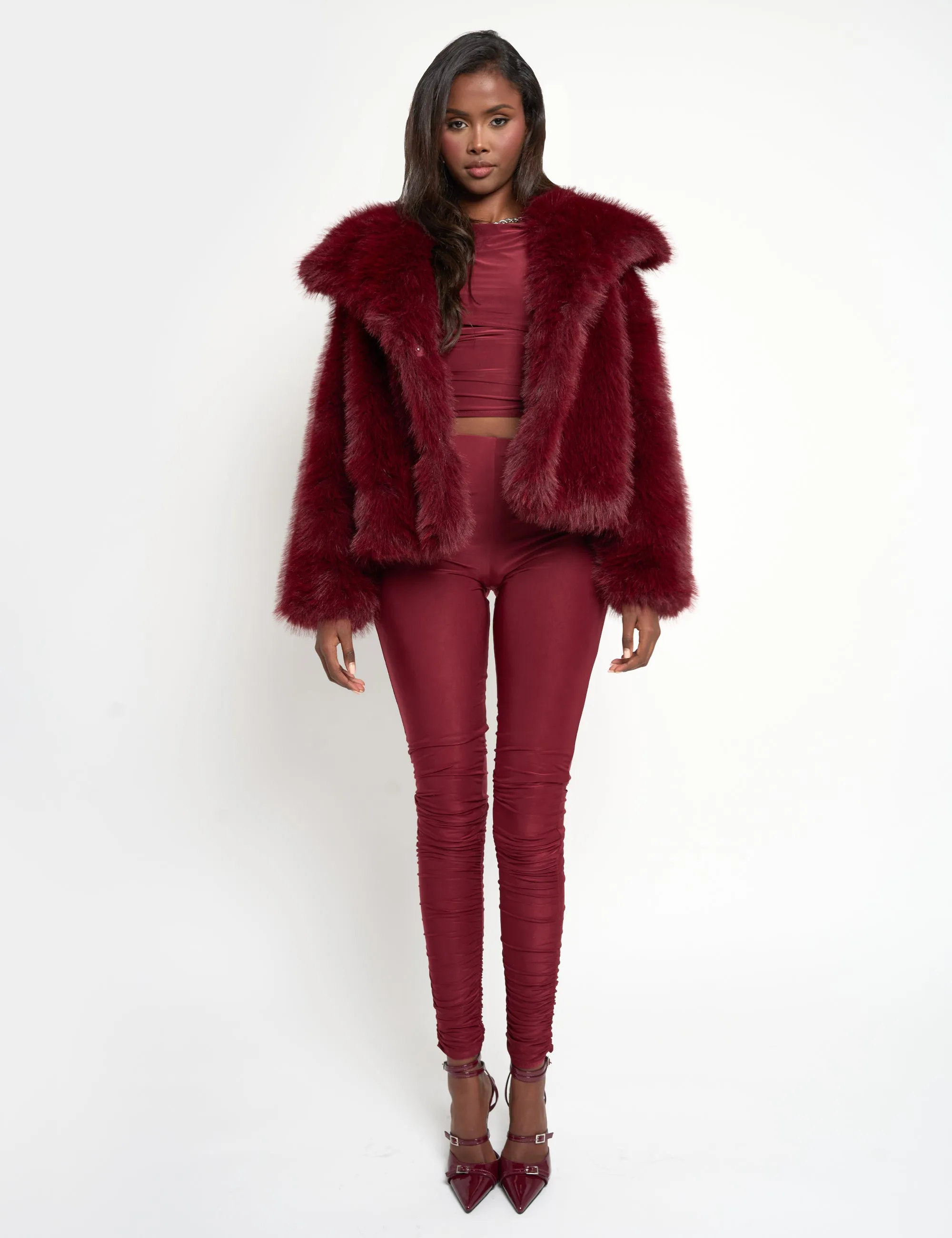 Slinky Ruched Trouser Co Ord Burgundy sold by Public Desire