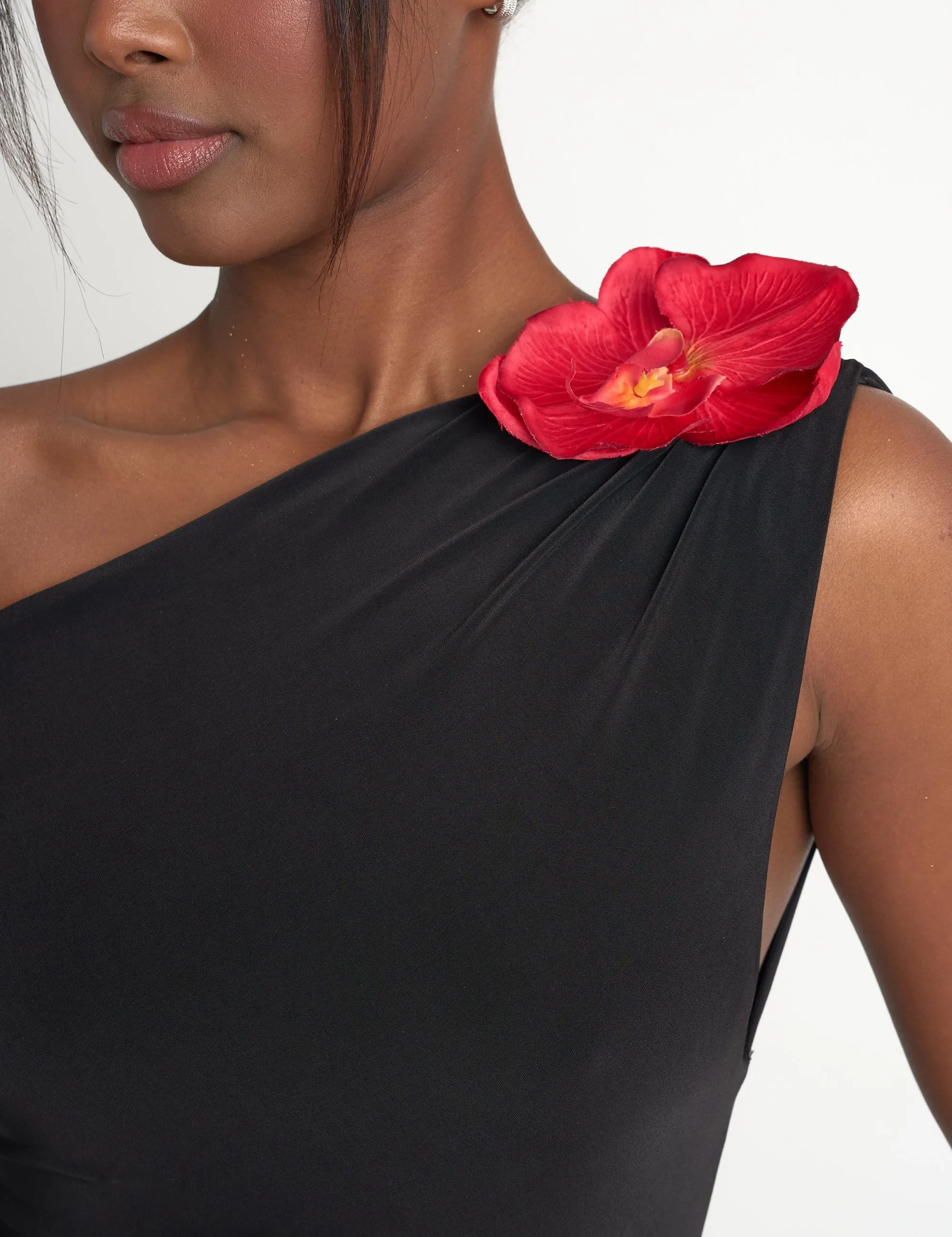 Flower Trim Dropped Shoulder Luxe Slinky Maxi Dress Black sold by Public Desire product image thumbnail 4