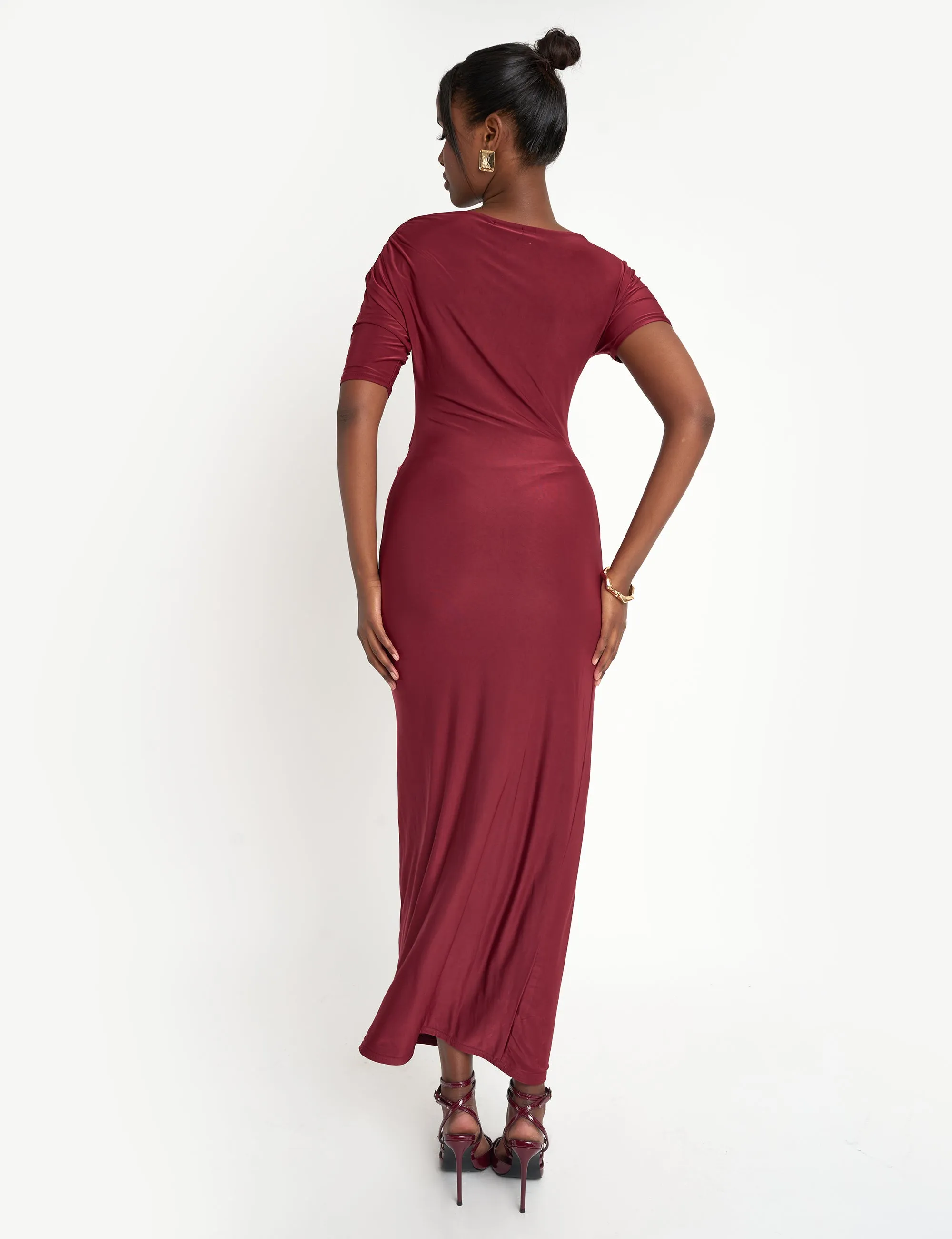 Slinky Ruched Detail Maxi Dress Burgundy sold by Public Desire product image thumbnail 3