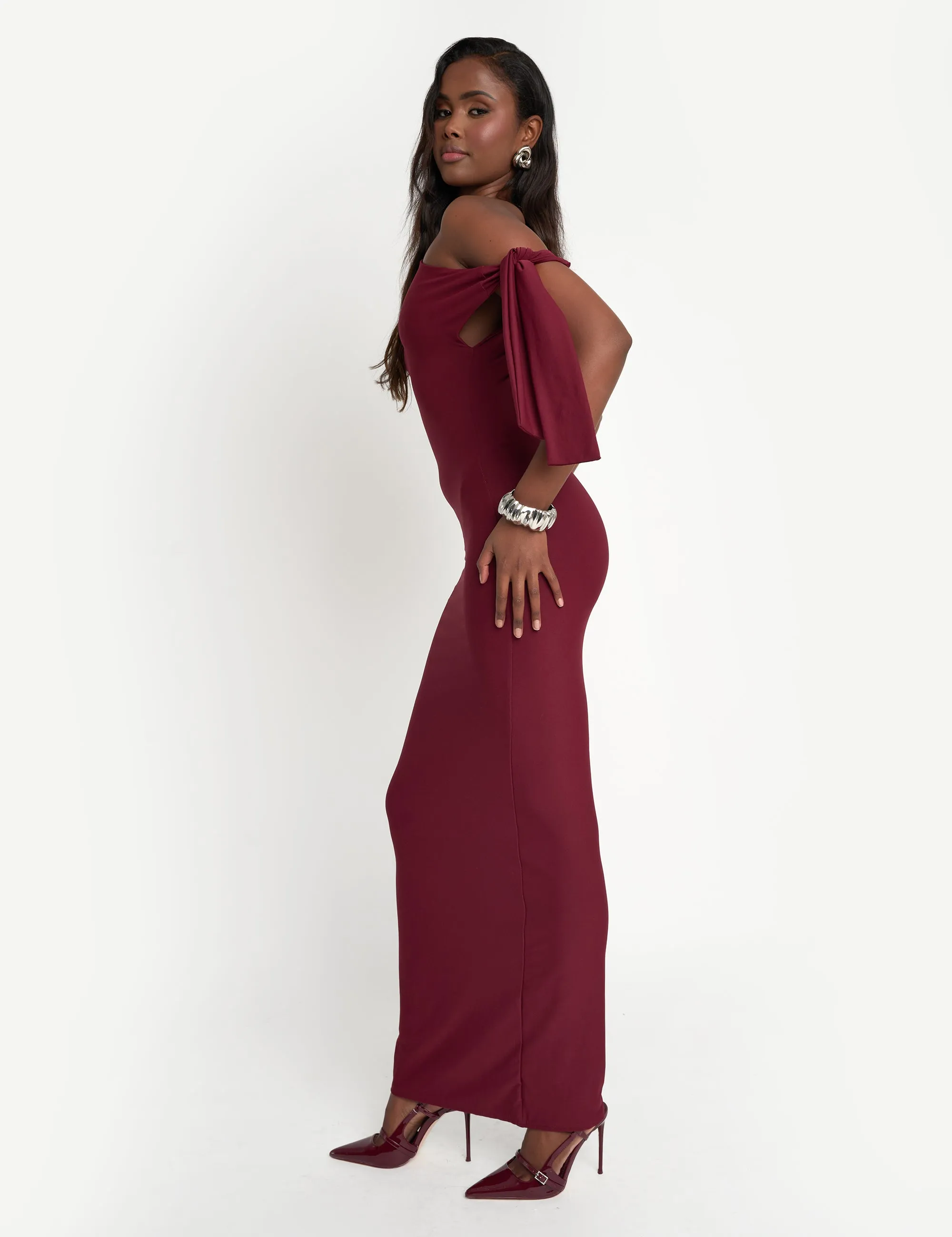 Luxe Slinky Tie Detail Maxi Dress Burgundy sold by Public Desire product image thumbnail 2