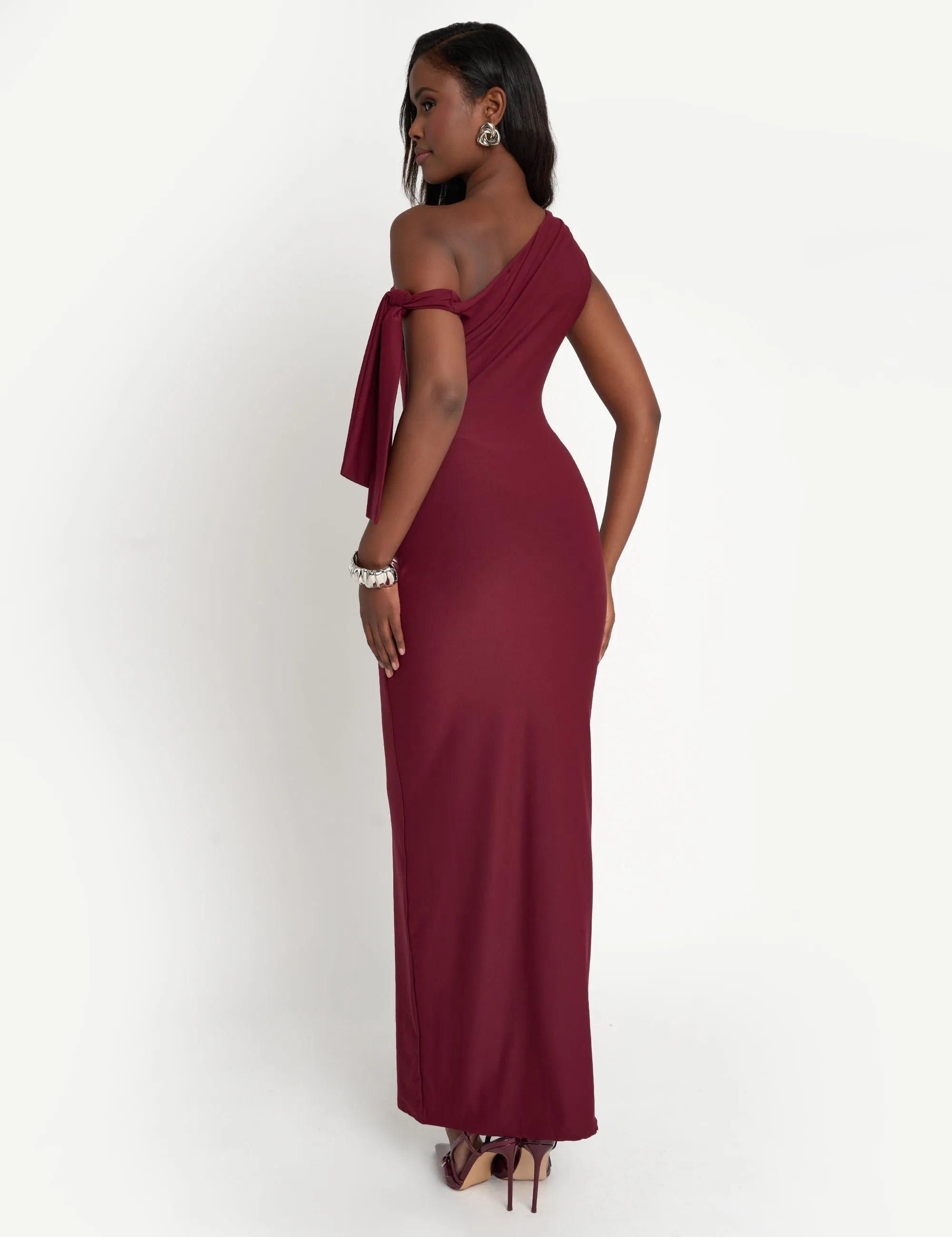 Luxe Slinky Tie Detail Maxi Dress Burgundy sold by Public Desire product image thumbnail 3