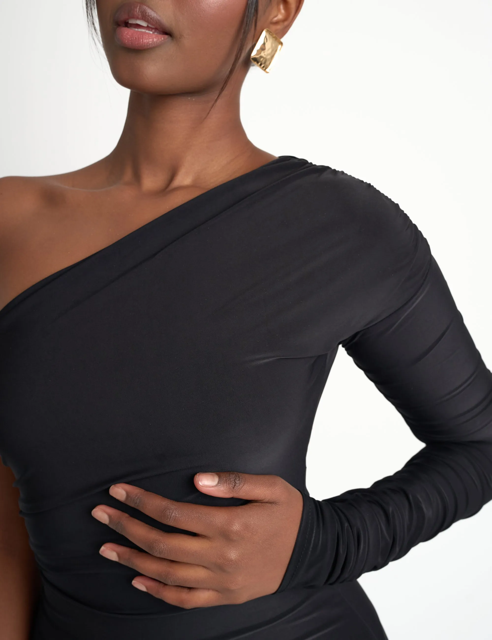 Ruched One Shoulder Maxi Dress Black sold by Public Desire product image thumbnail 4