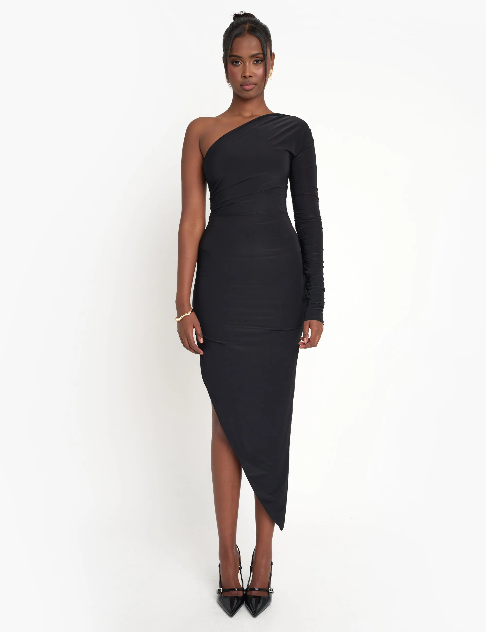 Ruched One Shoulder Maxi Dress Black sold by Public Desire product image thumbnail 5