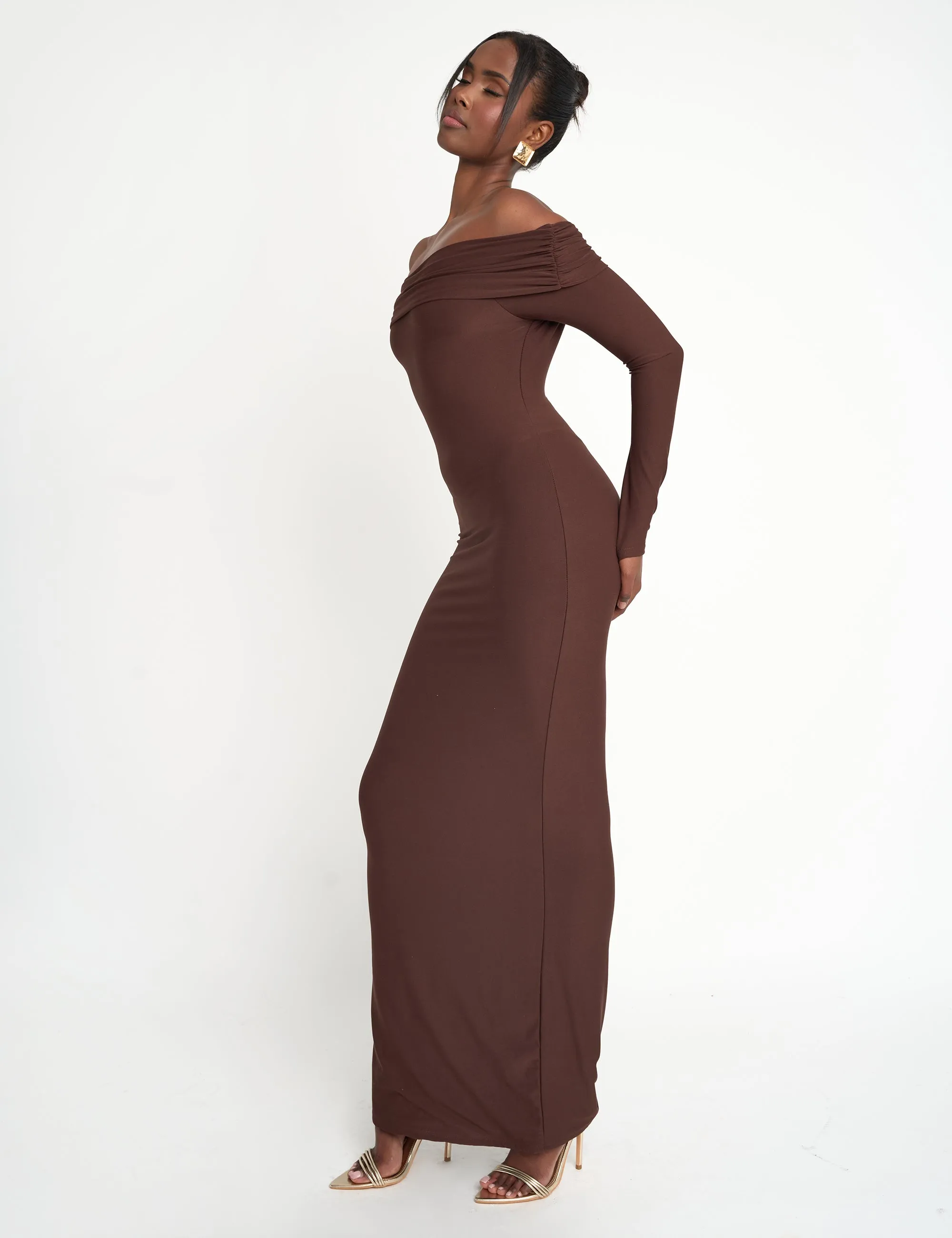 Slinky Bardot Maxi Dress Brown sold by Public Desire product image thumbnail 2