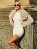 Short Faux Fur Jacket Beige sold by Public Desire