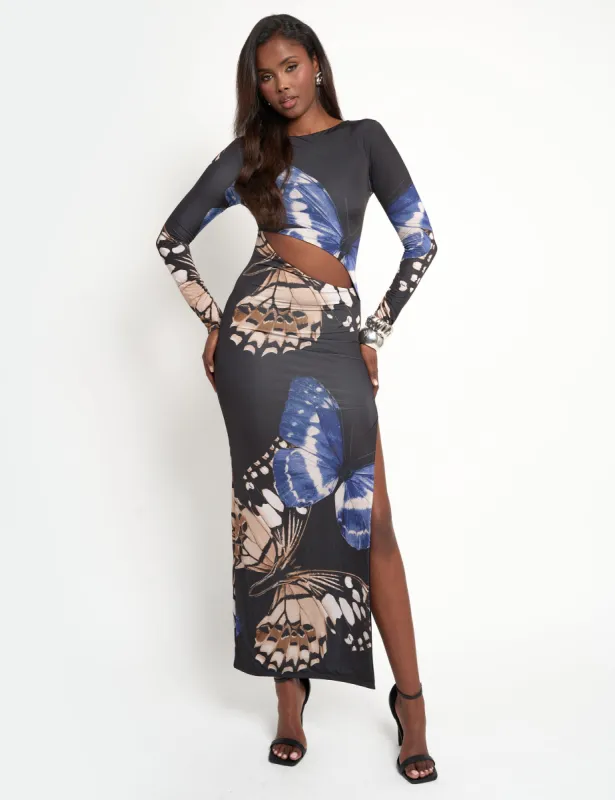 Slinky Butterfly Cut Out Detail Maxi Dress Black sold by Public Desire