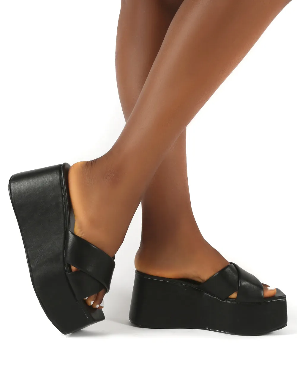 Elevate Black PU Flatform Sole Cross Strap Sandals sold by Public Desire product image thumbnail 4