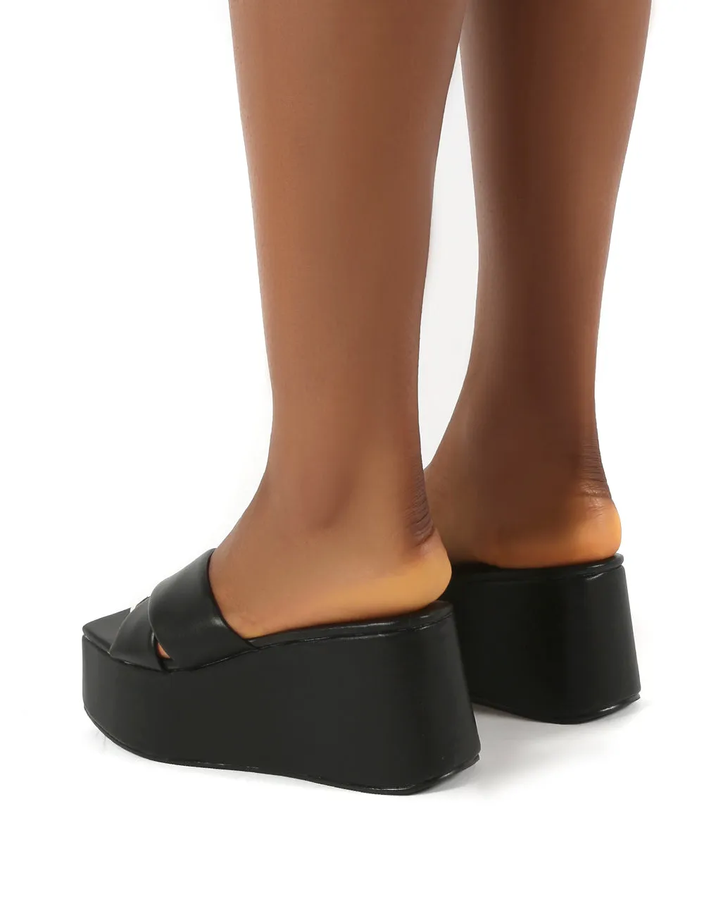 Elevate Black PU Flatform Sole Cross Strap Sandals sold by Public Desire product image thumbnail 2