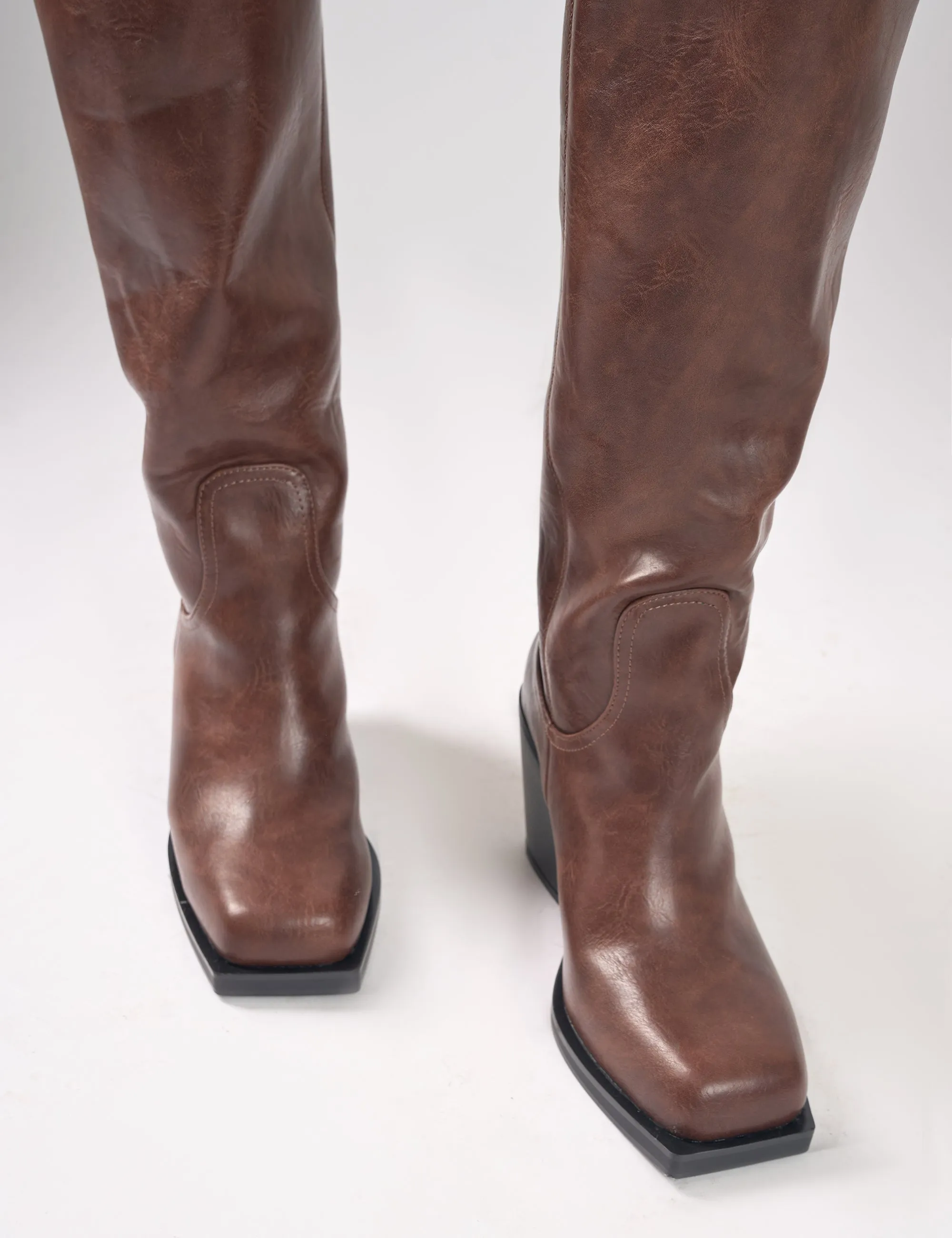Colden Vintage Brown Fur Trim Block Heel Knee High Boots sold by Public Desire product image thumbnail 3