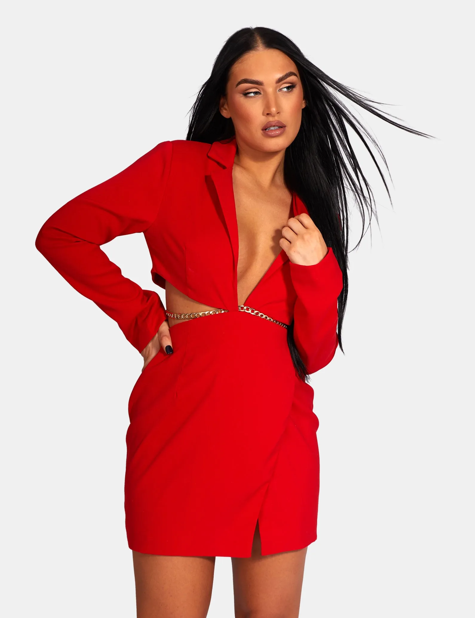 Cut Out Chain Waist Blazer Dress Red sold by Public Desire