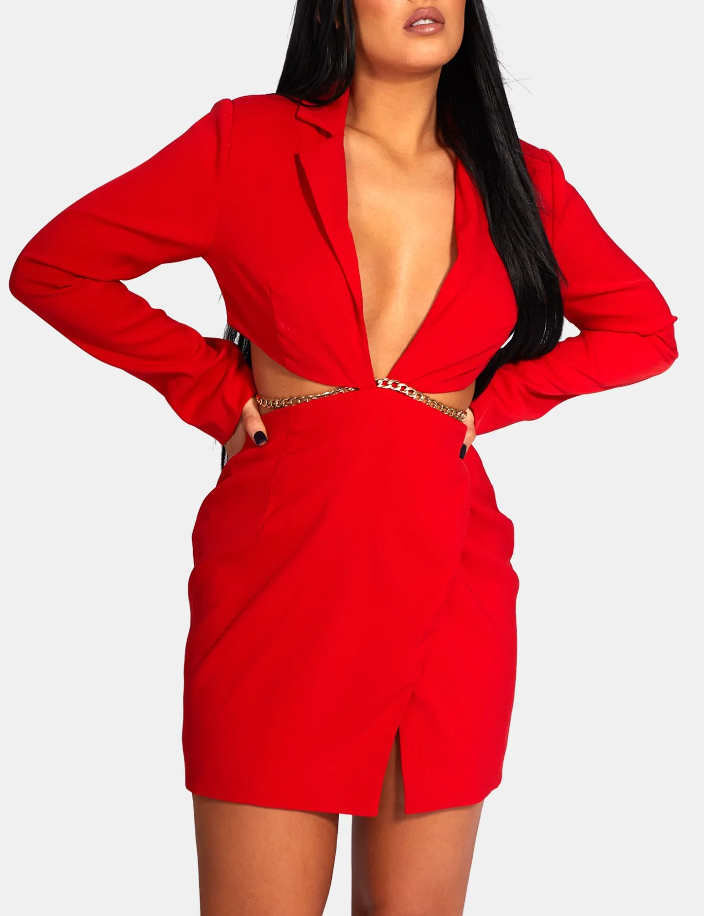 Cut Out Chain Waist Blazer Dress Red sold by Public Desire product image thumbnail 4