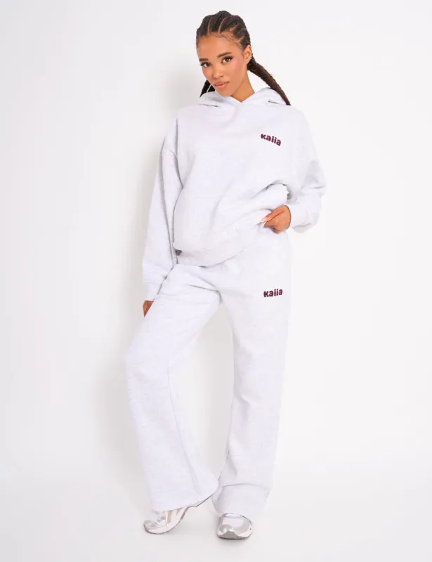 Kaiia Wide Leg Joggers Light Grey Marl & Plum sold by Public Desire