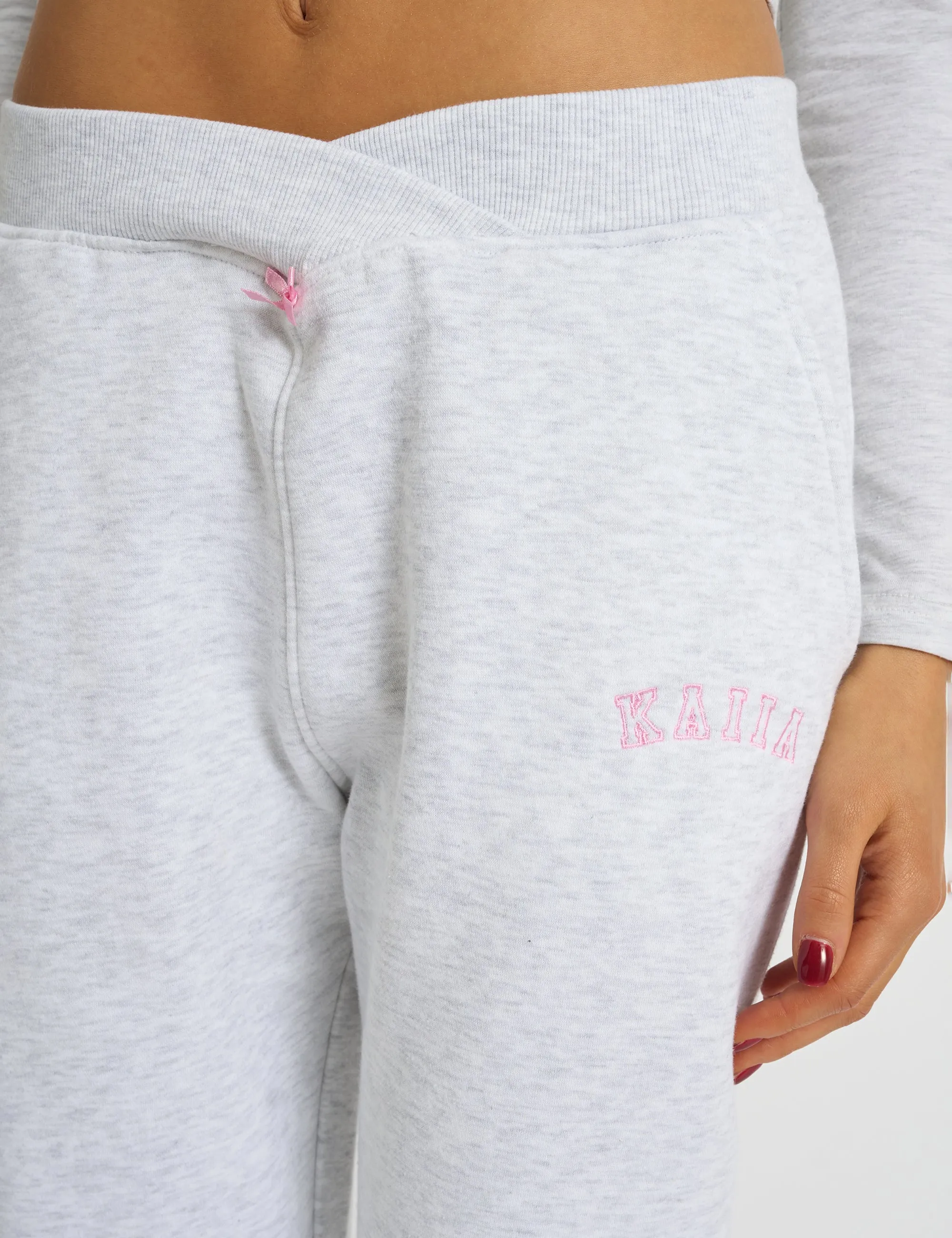 Kaiia Bow Detail Cross Over Waistband Joggers Light Grey Marl sold by Public Desire product image thumbnail 3