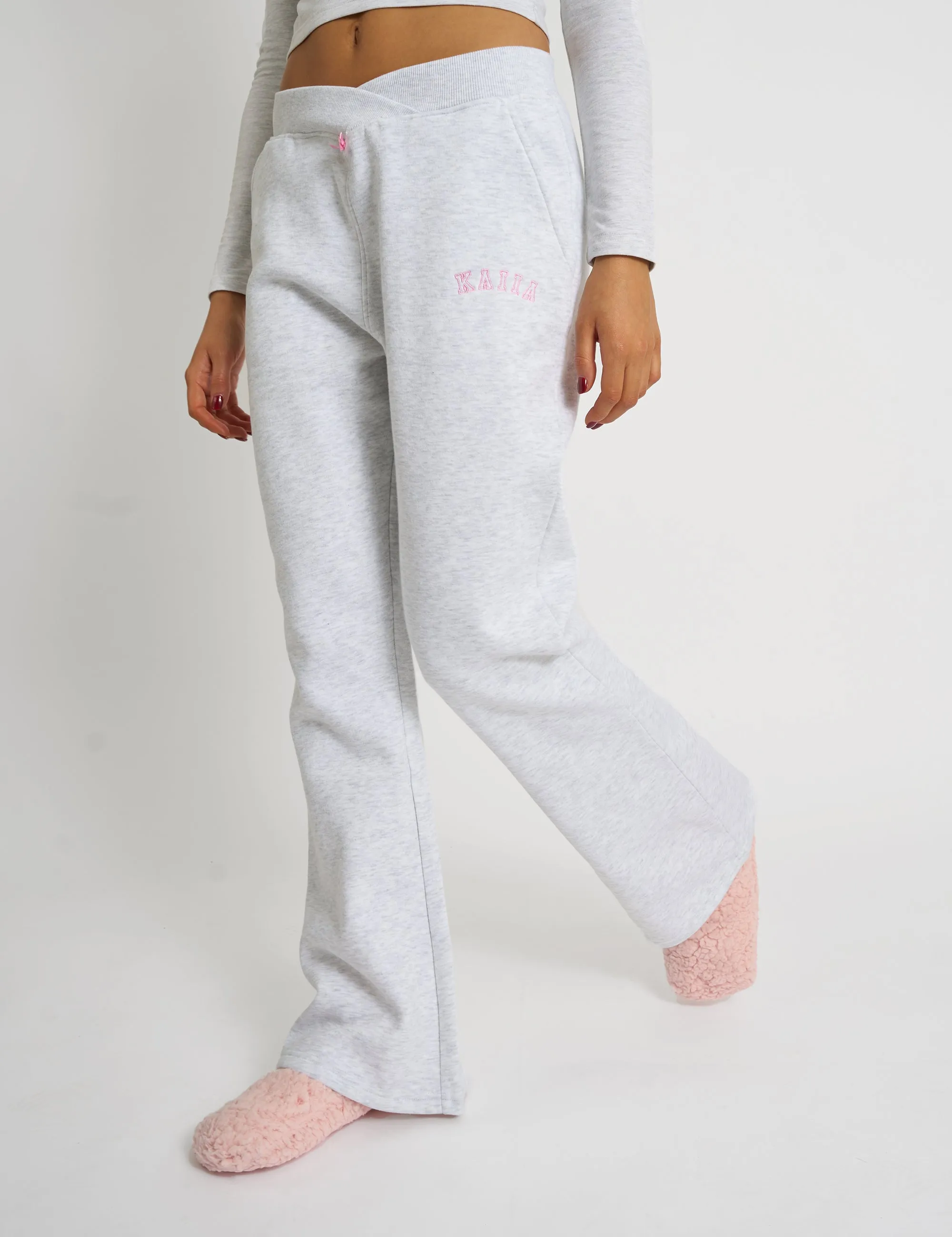 Kaiia Bow Detail Cross Over Waistband Joggers Light Grey Marl sold by Public Desire product image thumbnail 2