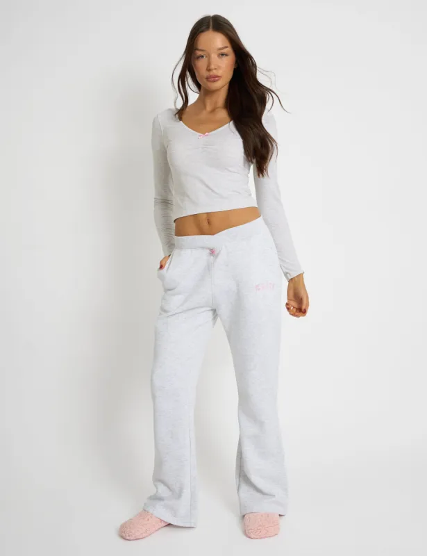 Kaiia Bow Detail Cross Over Waistband Joggers Light Grey Marl sold by Public Desire