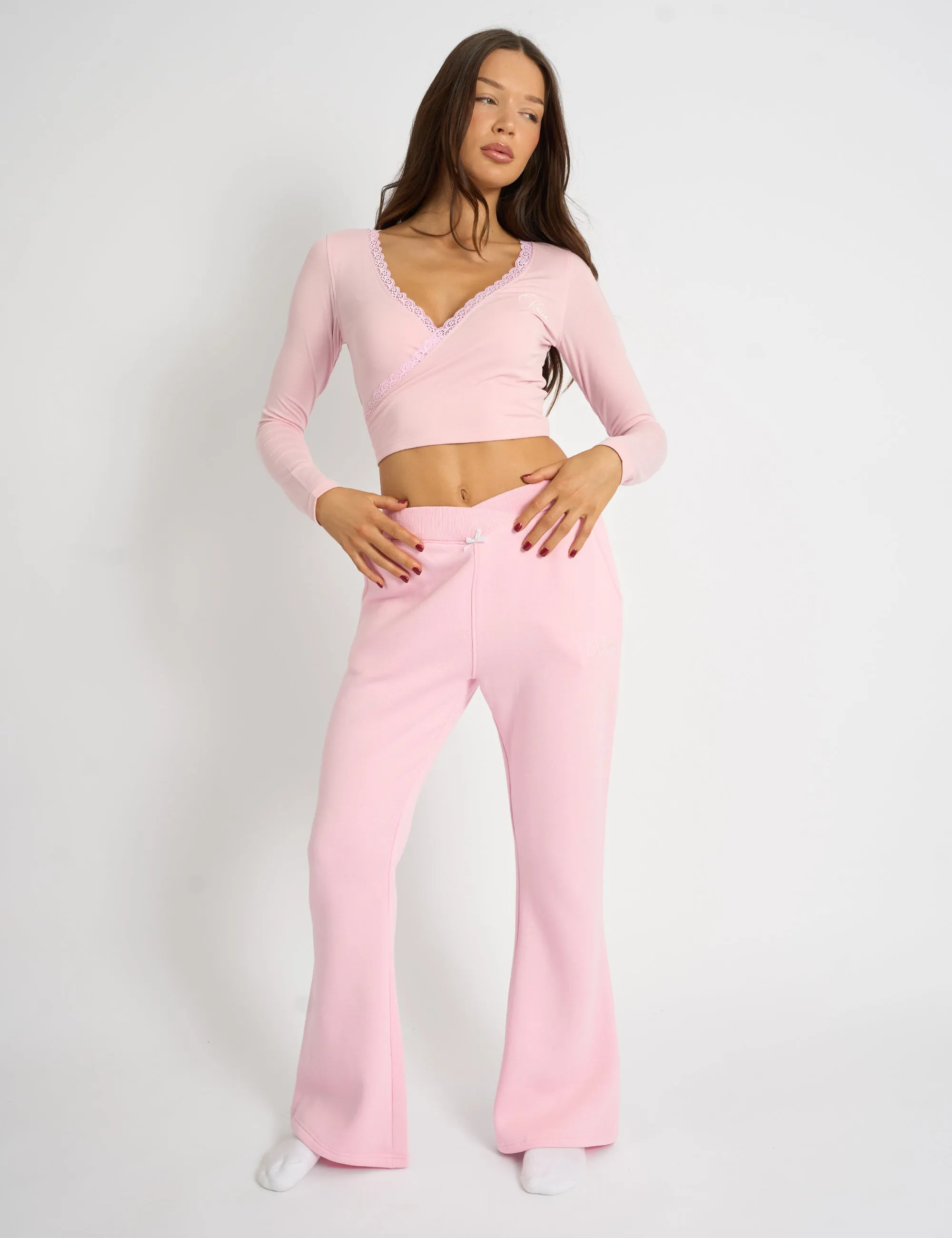 Kaiia Lace Trim Wrap Long Sleeve Top Pink sold by Public Desire product image thumbnail 2