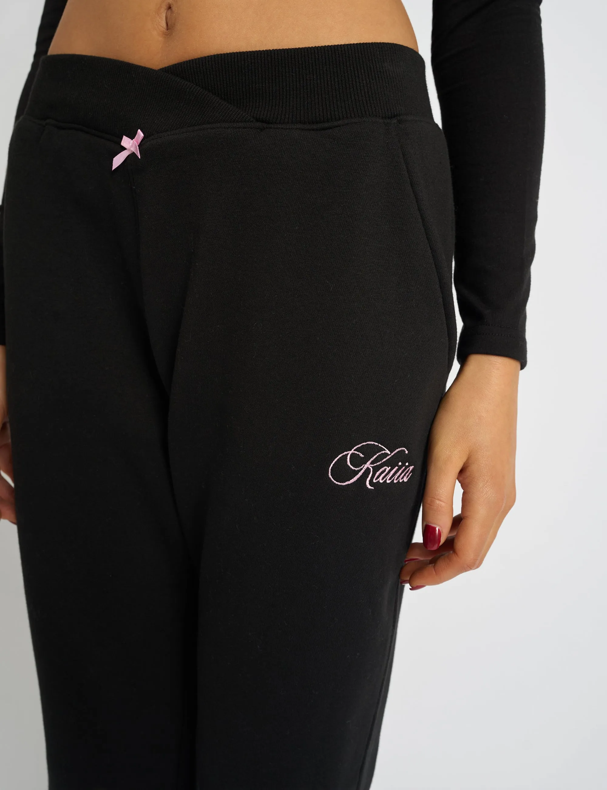 Kaiia Bow Detail Wide Leg Joggers Black & Pink sold by Public Desire product image thumbnail 5