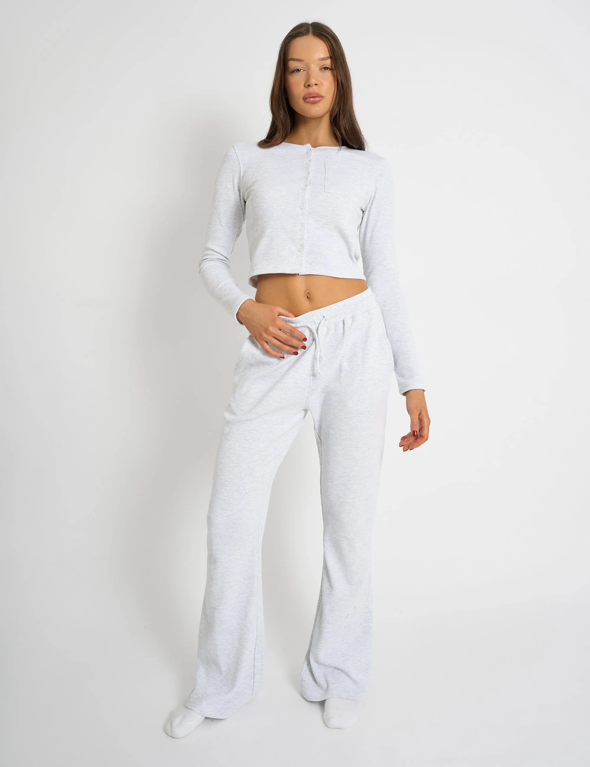 Kaiia Waffle Button Up Long Sleeve Top Grey Melange sold by Public Desire product image thumbnail 4