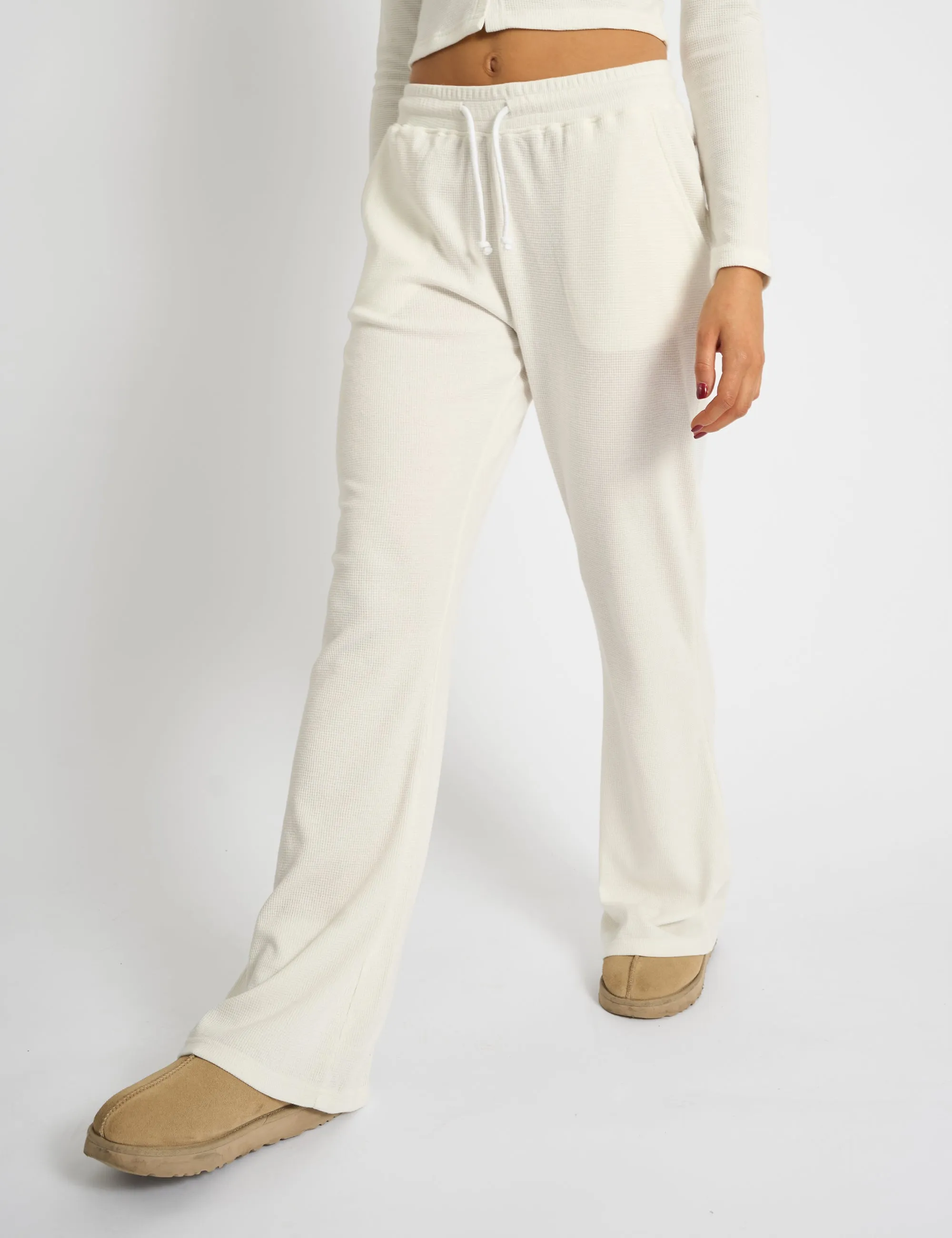 Kaiia Waffle Wide Leg Joggers Cream sold by Public Desire product image thumbnail 2