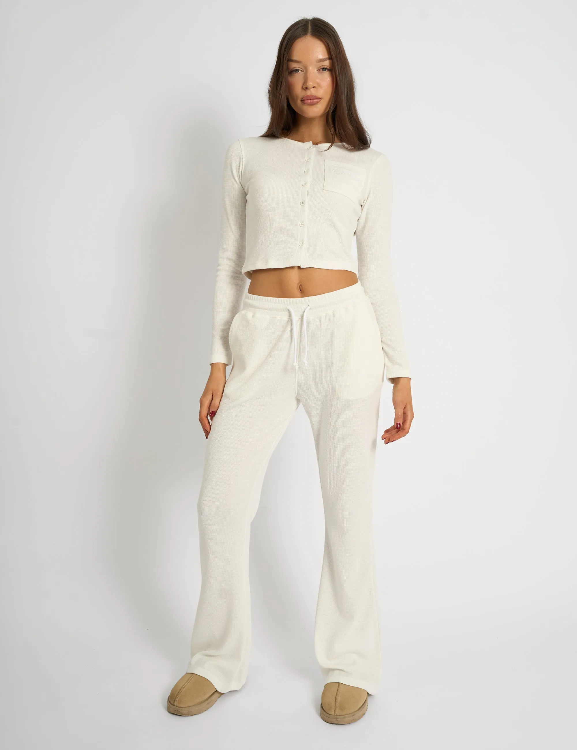 Kaiia Waffle Wide Leg Joggers Cream sold by Public Desire