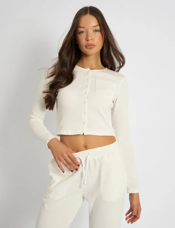 Kaiia Waffle Button Up Long Sleeve Top Cream sold by Public Desire