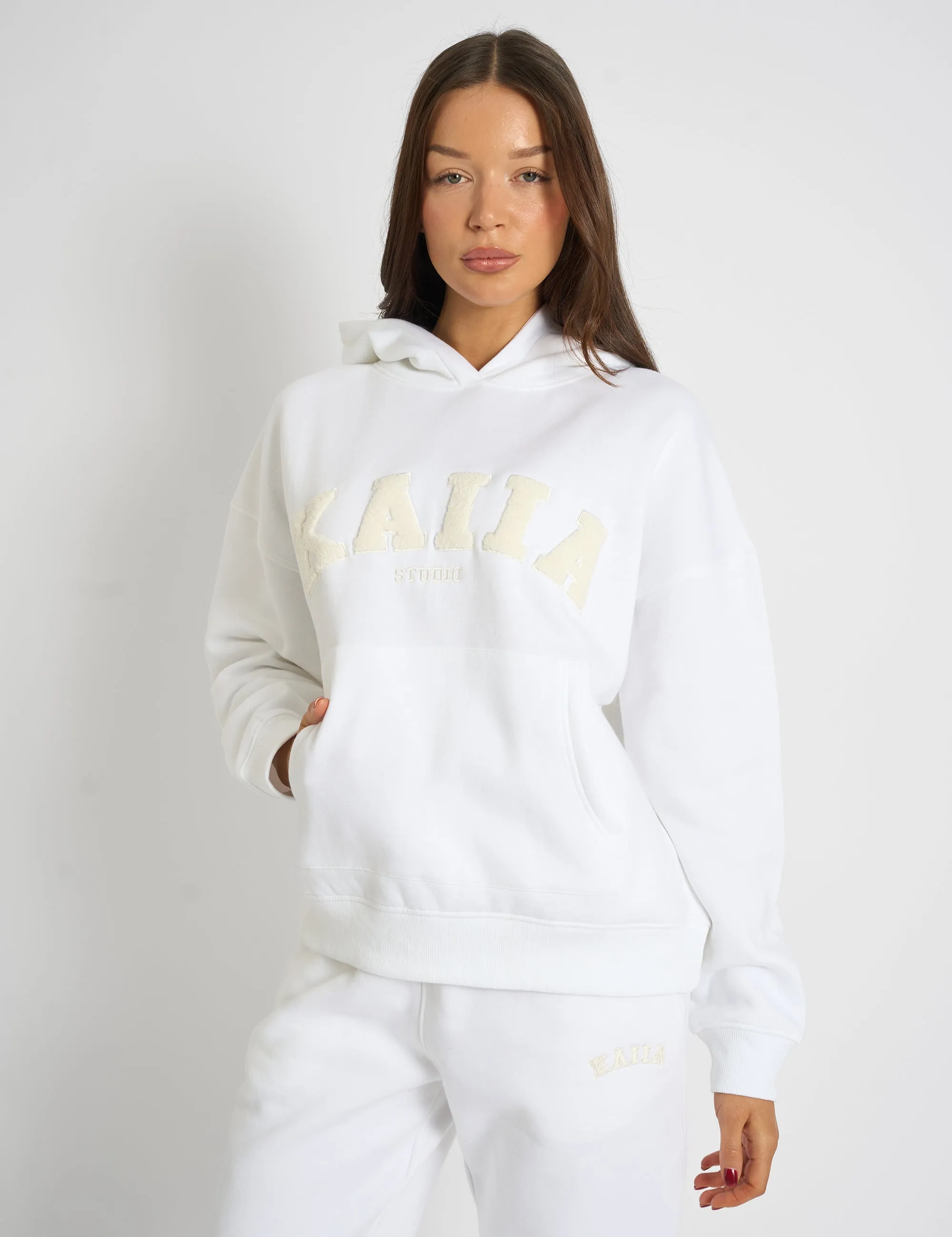 Kaiia Borg Slogan Oversized Hoodie Cream sold by Public Desire