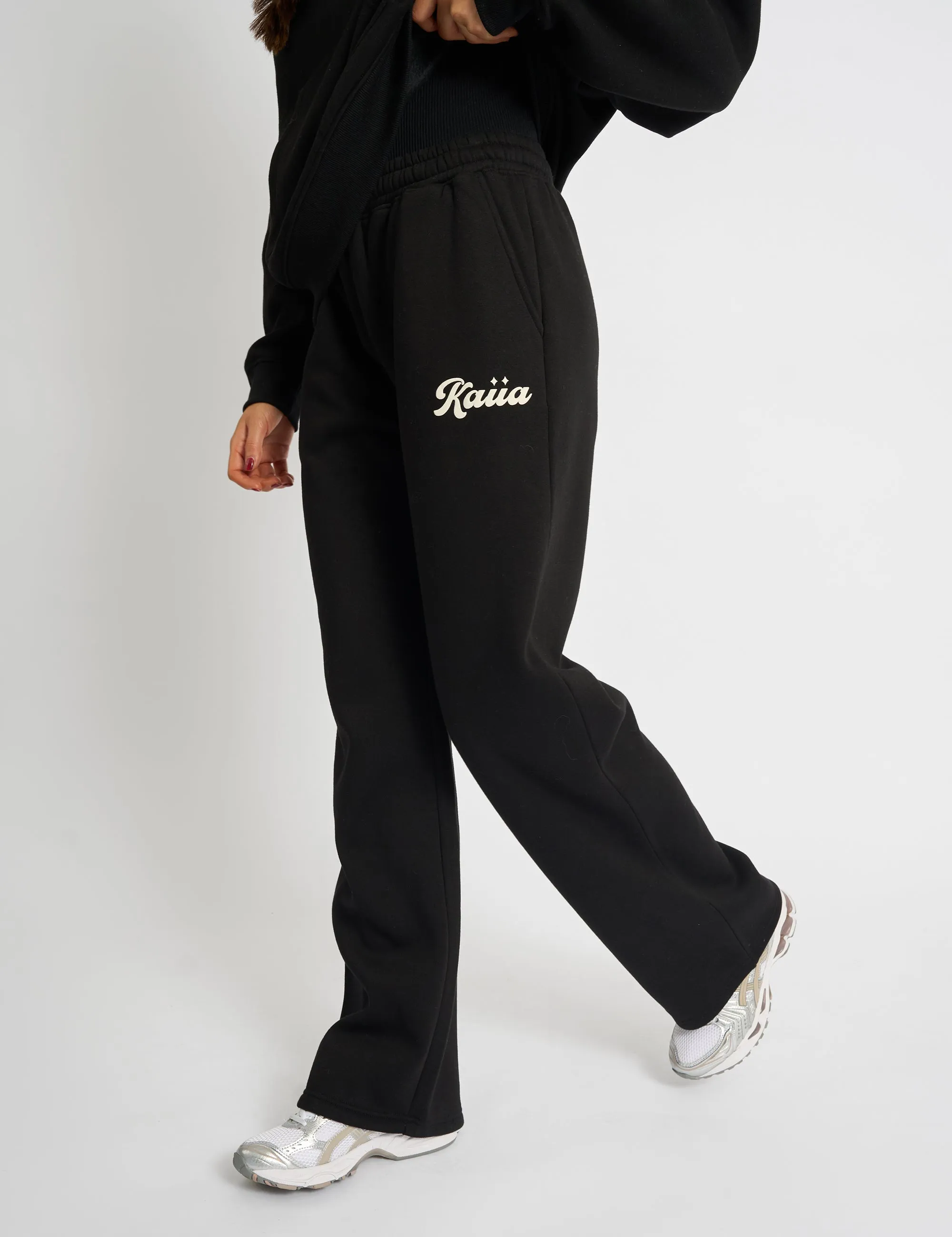 Kaiia Bubble Script Bow Detail Wide Leg Joggers Black & Cream sold by Public Desire product image thumbnail 2