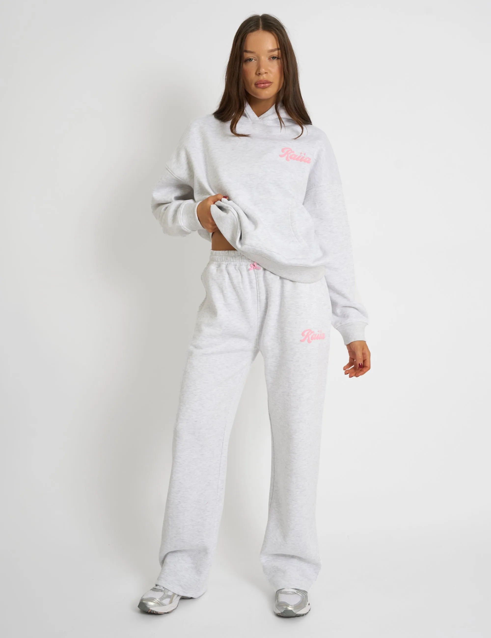 Kaiia Bubble Script Bow Detail Wide Leg Joggers Grey Marl & Pink sold by Public Desire product image thumbnail 2