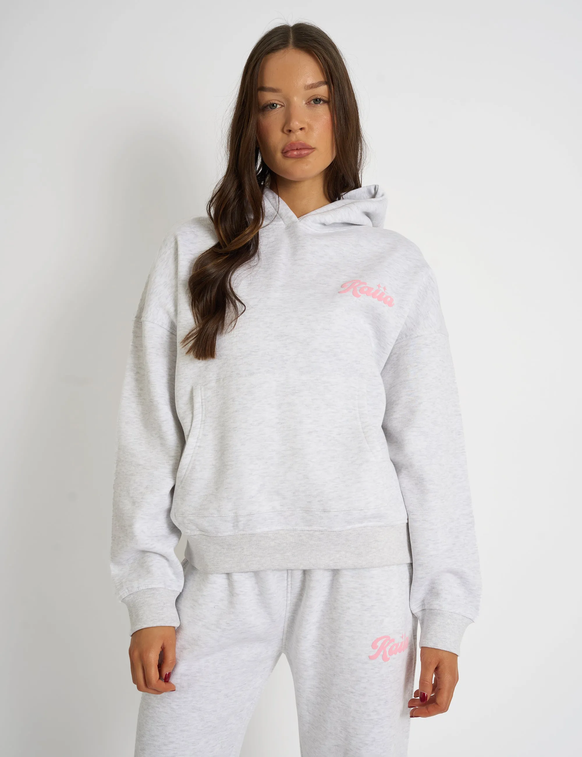 Kaiia Studio Bubble Script Oversized Hoodie Grey Marl & Pink sold by Public Desire product image thumbnail 2