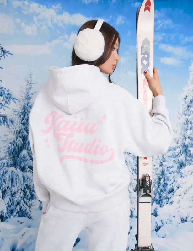 Kaiia Studio Bubble Script Oversized Hoodie Grey Marl & Pink sold by Public Desire