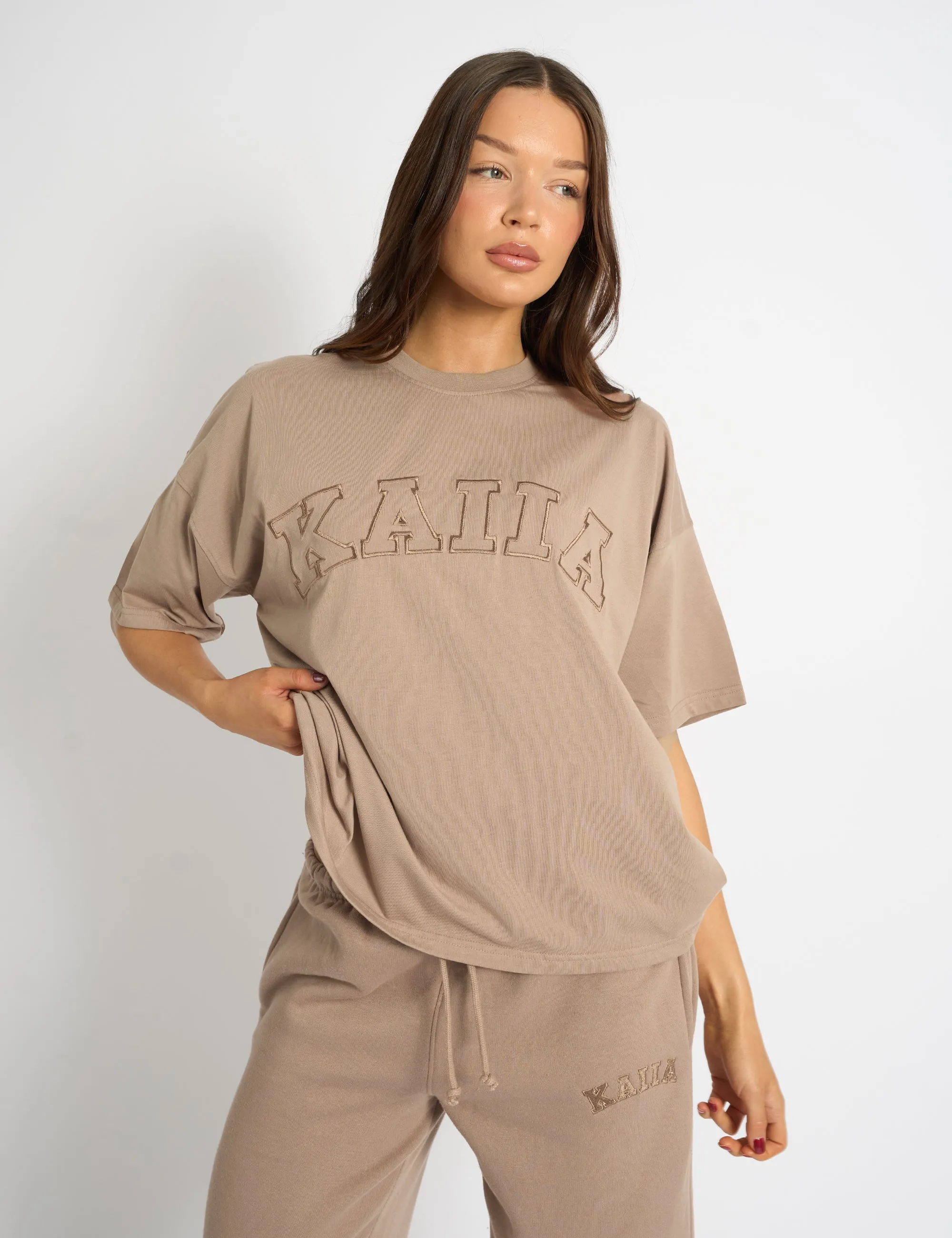 Kaiia Script Logo Oversized T-Shirt Latte sold by Public Desire