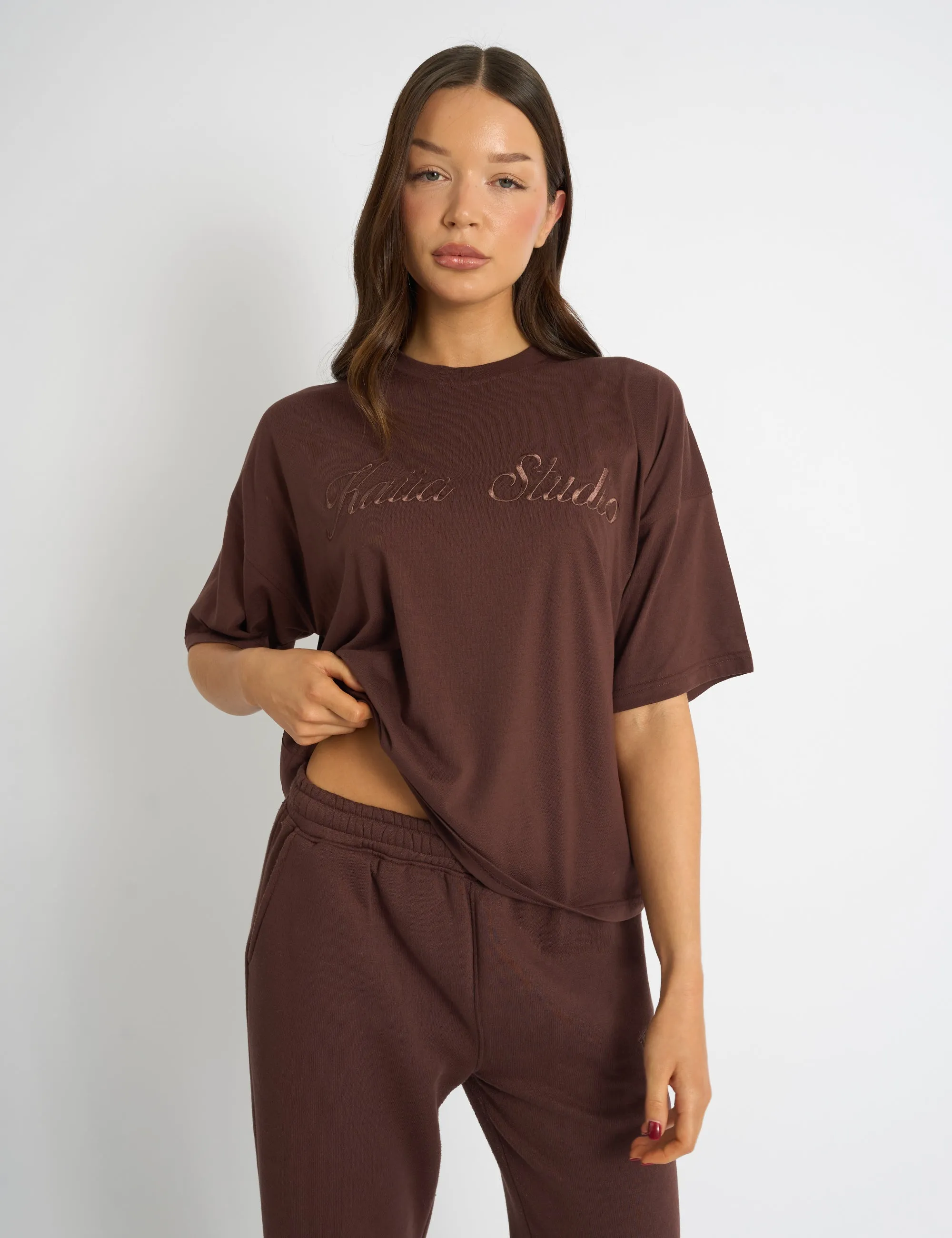 Kaiia Script Logo Oversized T-Shirt Mocha sold by Public Desire