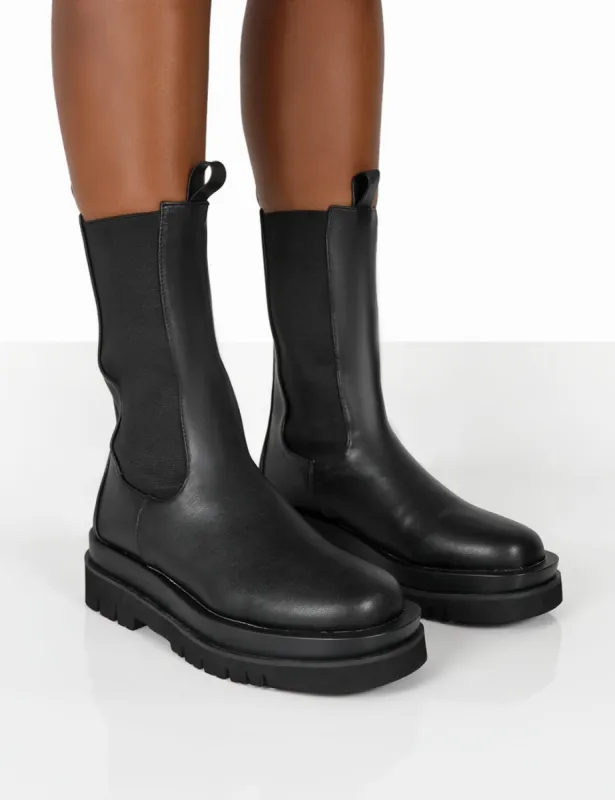 Dope Black PU Chunky Sole Chelsea Ankle Boots sold by Public Desire