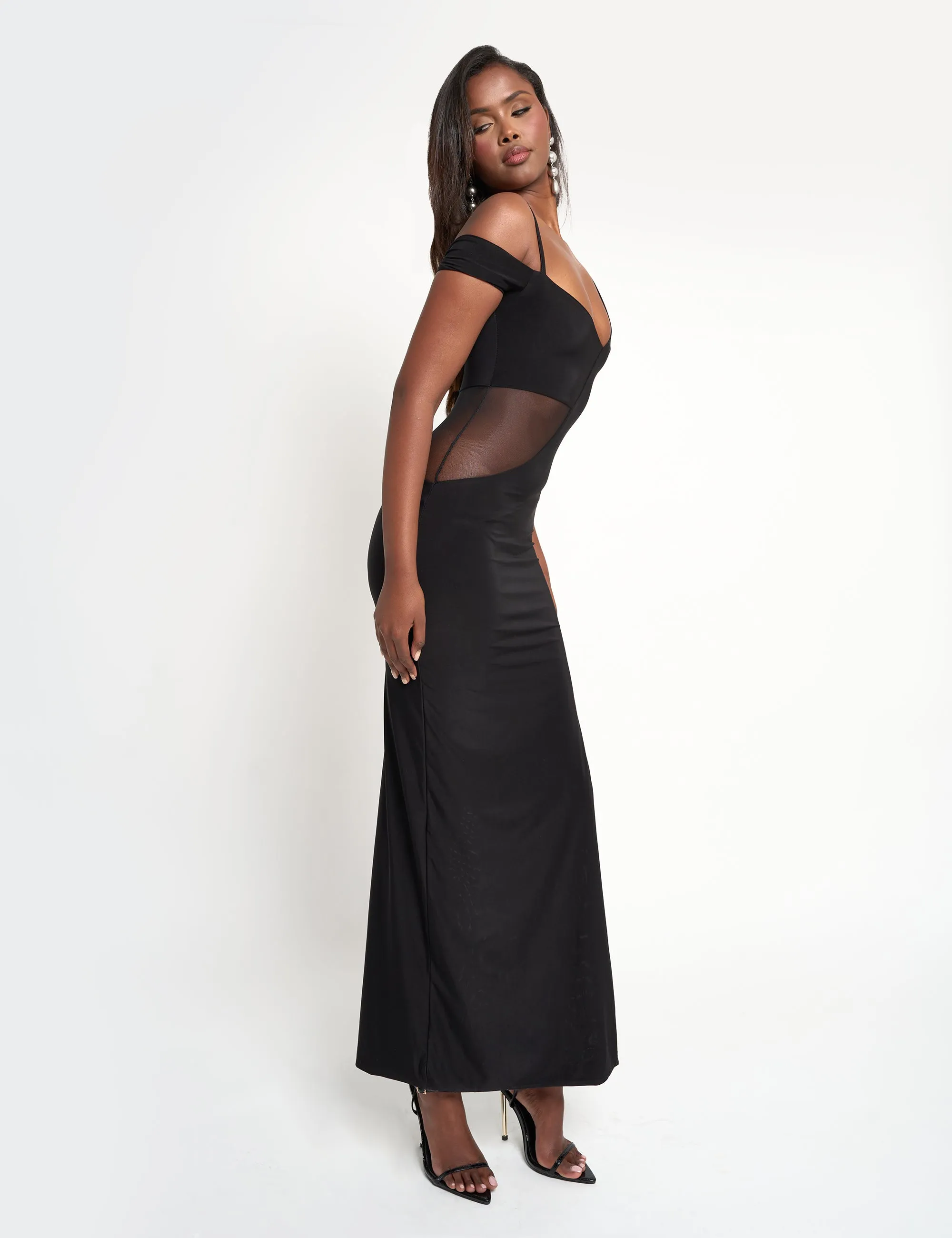Slinky Mesh Cut Out Maxi Dress Black sold by Public Desire product image thumbnail 2