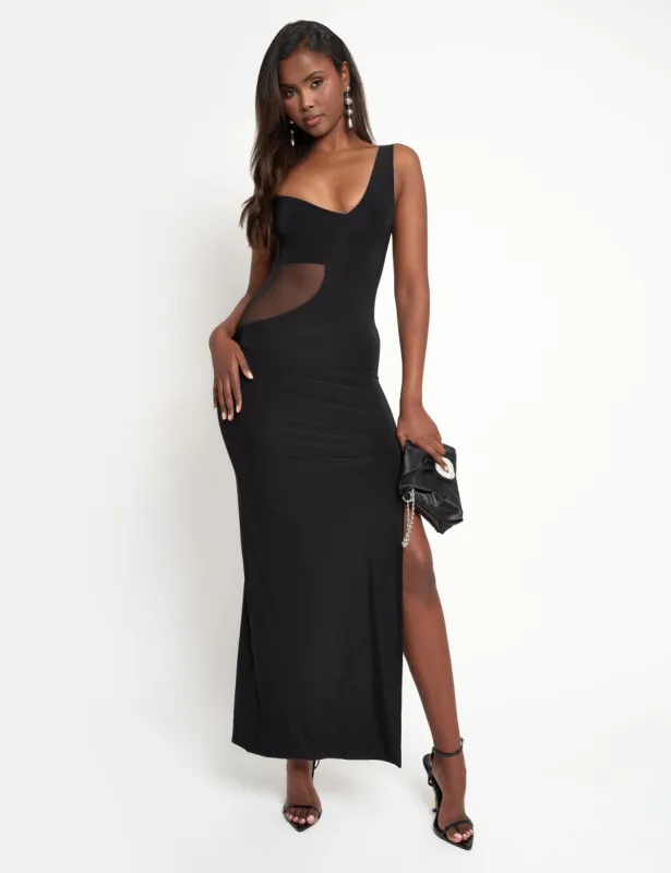 Slinky Mesh Cut Out Maxi Dress Black sold by Public Desire