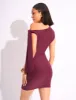 Knot Detail Asymmetric One Shoulder Luxe Slinky Mini Dress Burgundy sold by Public Desire