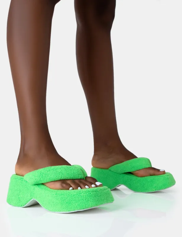 Havana Lime Towelling Flip Flop Chunky Platform Sandals sold by Public Desire