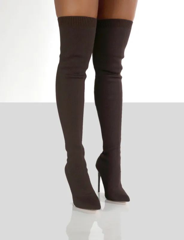 Ariame Chocolate Over The Knee Knitted Boots sold by Public Desire