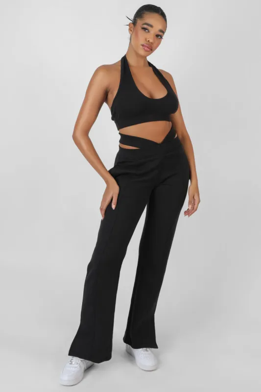 Super Cropped Halter Neck Ribbed Crop Top Black sold by Public Desire