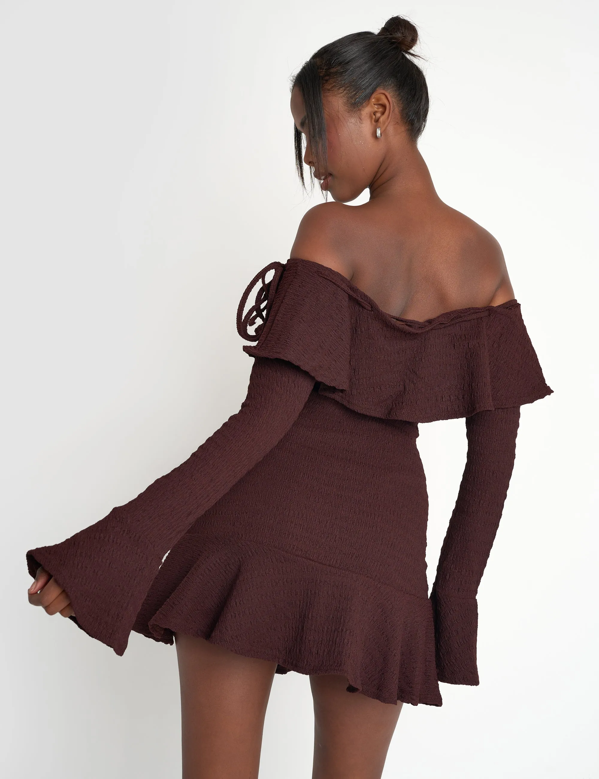 Textured Bardot Mini Dress Chocolate sold by Public Desire product image thumbnail 2